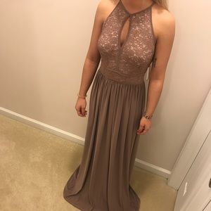 Taupe Halter Neck Bridesmaid Dress